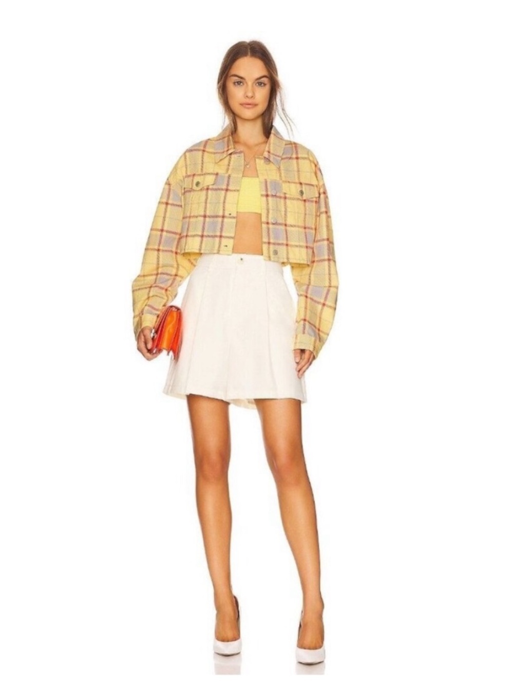 WeWoreWhat Cropped Yellow Plaid Jacket, NWT, Sz M/L